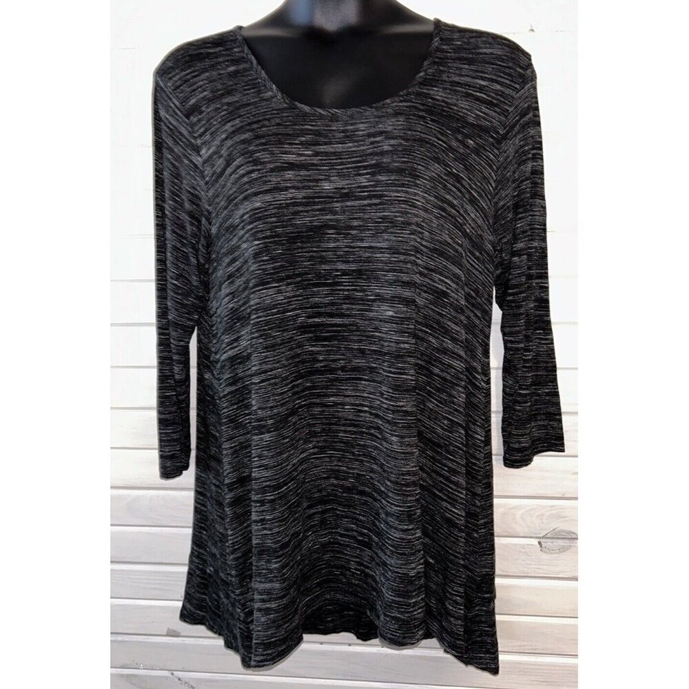 Soft Surroundings Sz XL Black Gray Spacedye Tunic Viscose Stretch Scoop Neck EUC